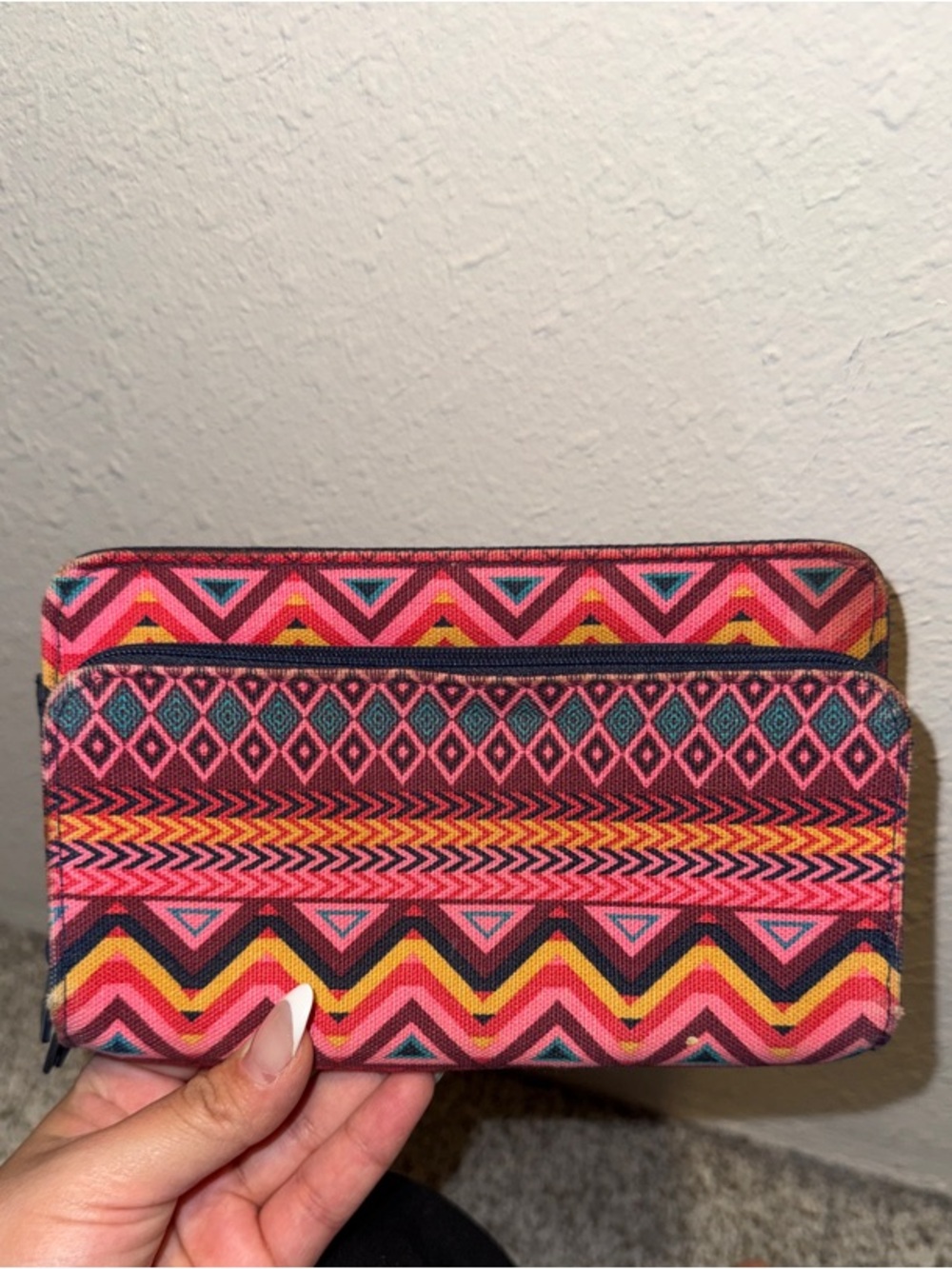 Multicolor Geometric Zip-Around Wallet - Women's Accessories
